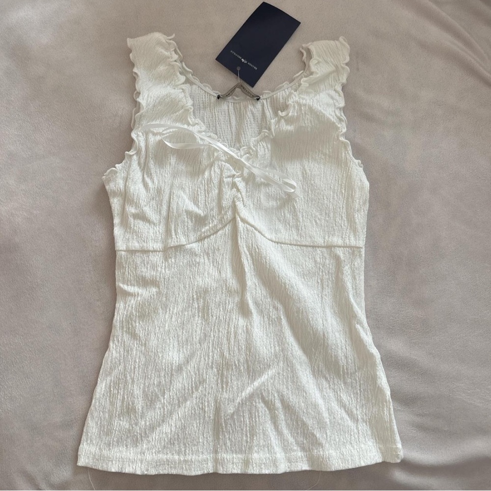 Brandy Melville Cream Ruffled Sleeveless Blouse
